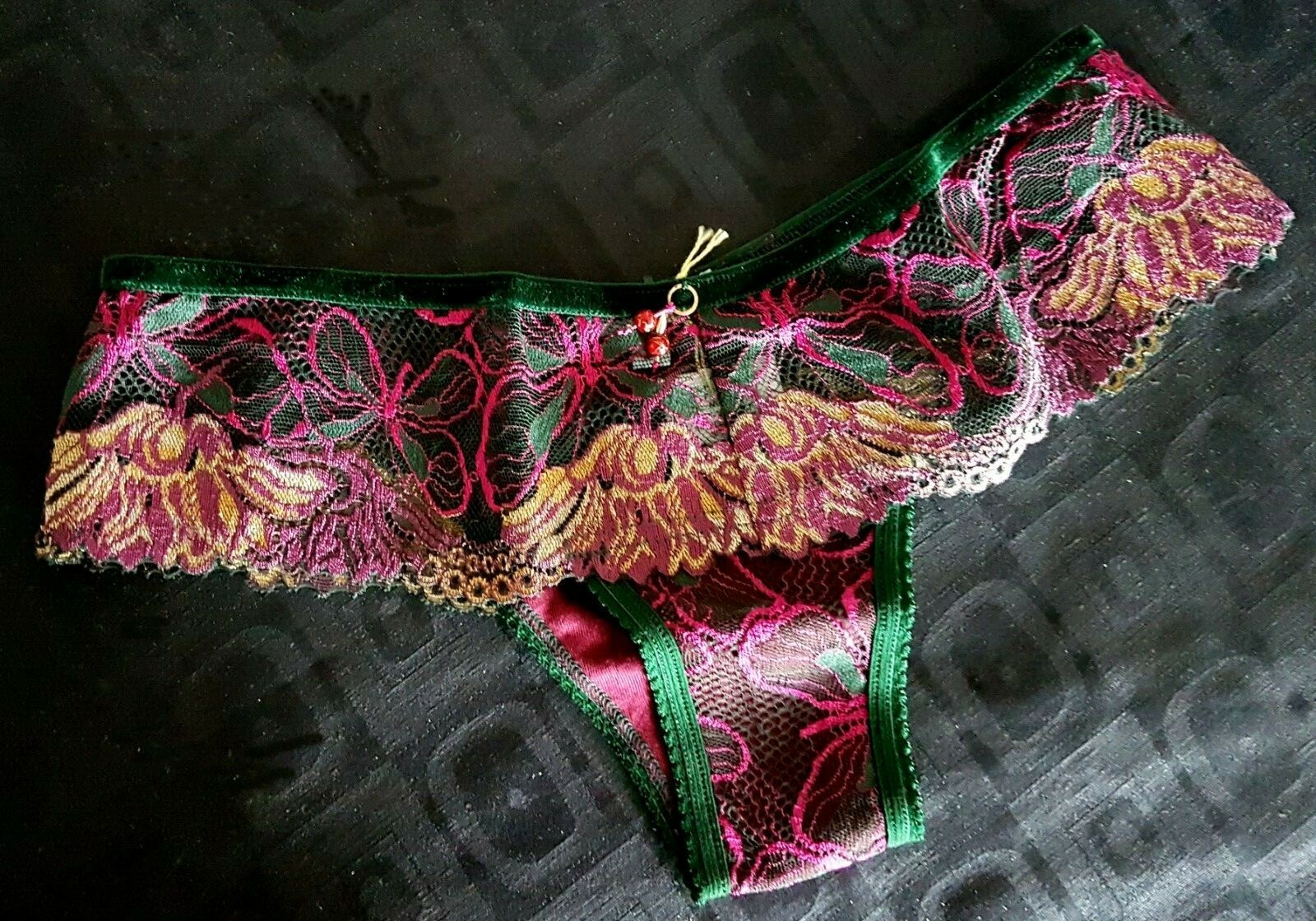 Antonia Ghazlan Green/Pink/Yellow Floral Lace Hipster Shorts