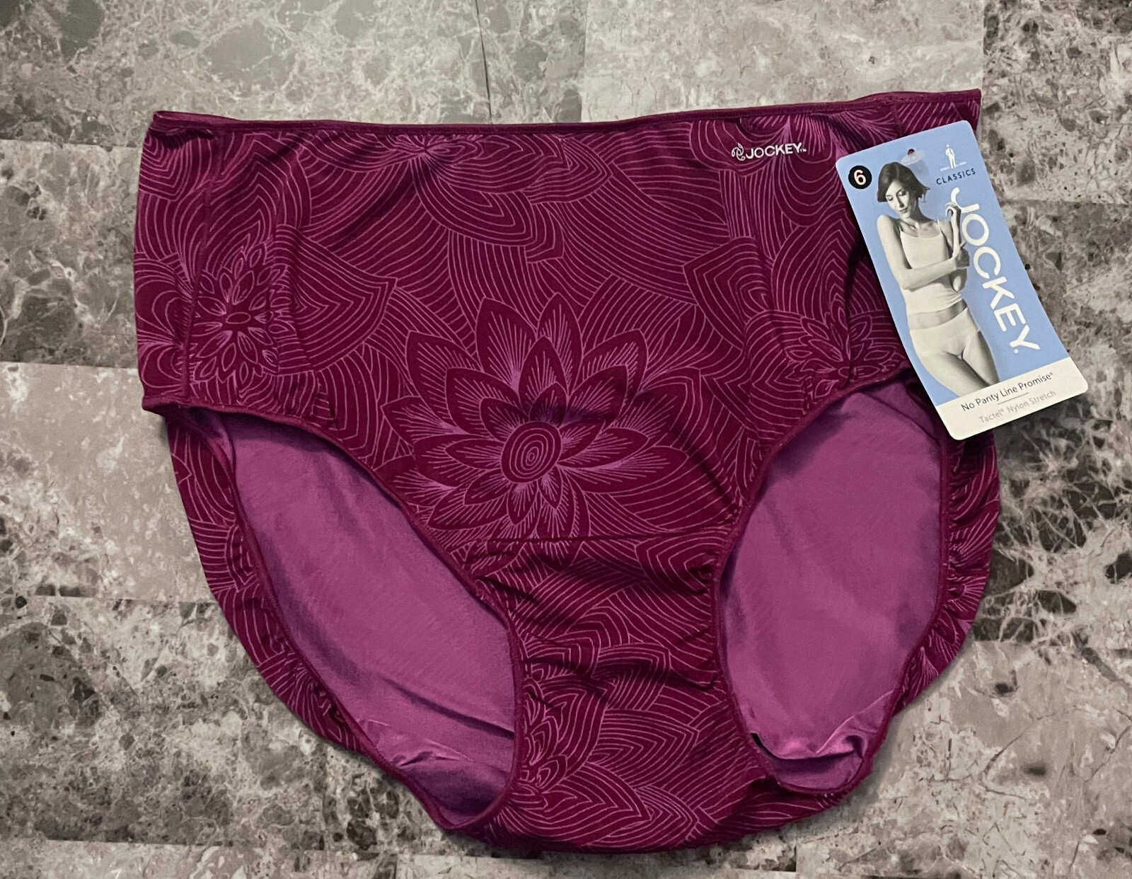 NWT JOCKEY MEDIUM FUSCHIA PURPLE FLORAL SMOOTH STRETCH RARE HIP BRIEF PANTIES