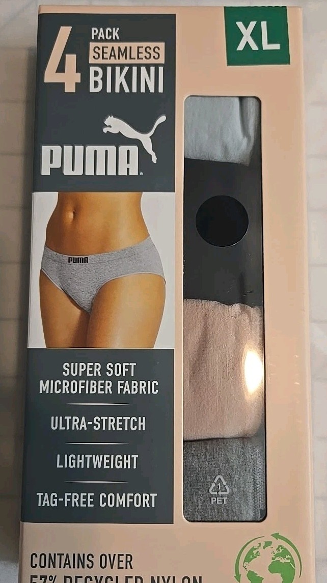 4-Pack PUMA Ladies’ Seamless Bikini Size XL Blue/Black/Pink/Gray NWT