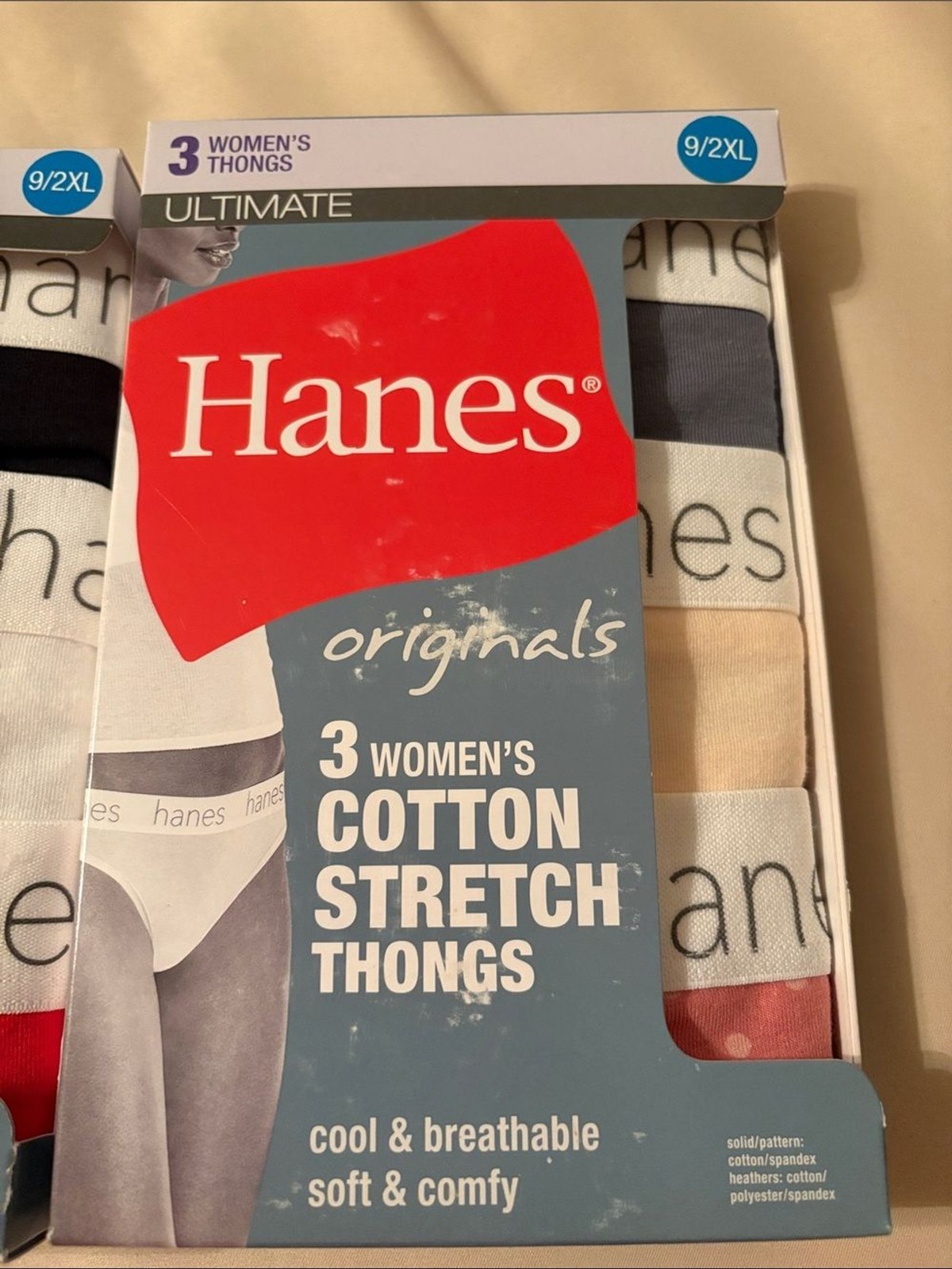 NWT Bundle 2 Packs Hanes plus Size Original Cotton Stretch Thongs br Size 9/XXL