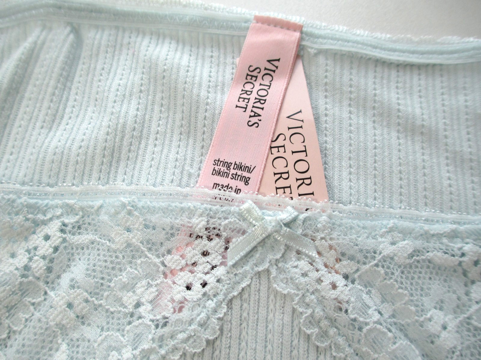 VICTORIA’S SECRET Cotton String Bikini Panty S M L XL Blue NWT Pointelle VS Lace