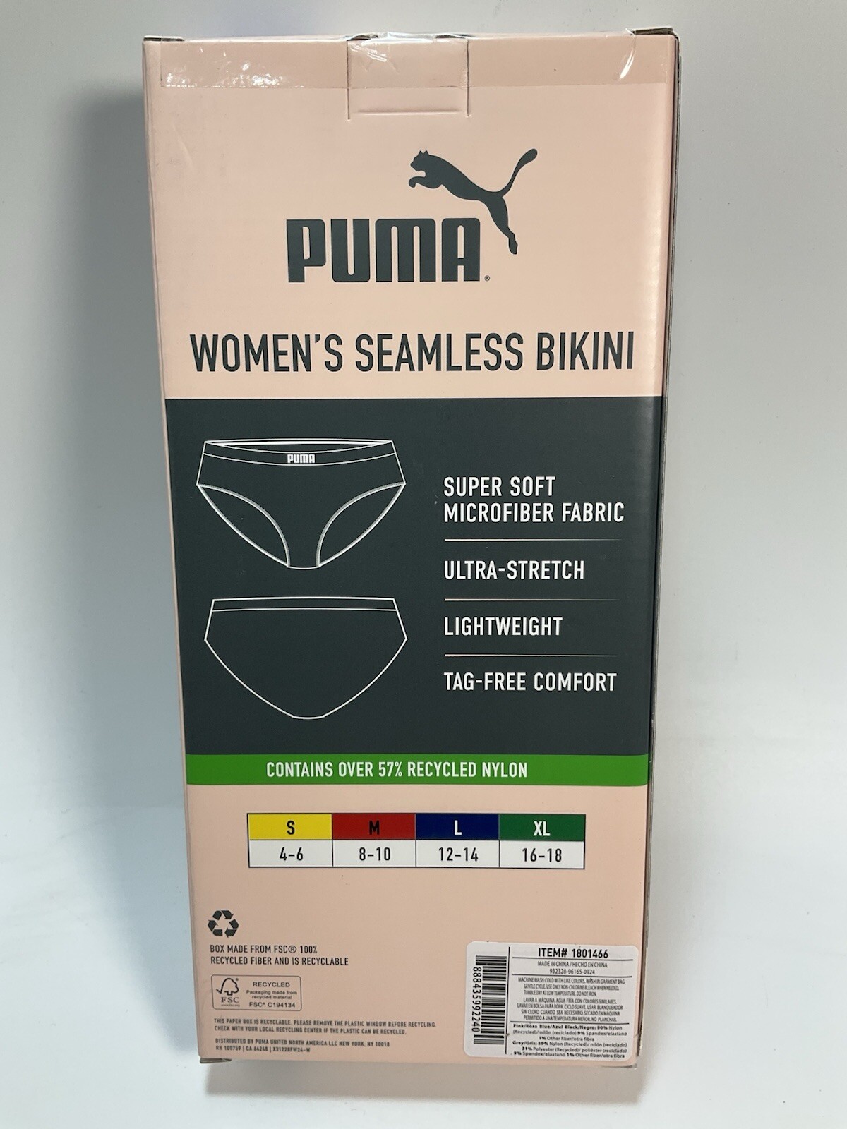 Puma Ladies 4-Pack Seamless Bikini Panties Soft Ultra-Stretch, Multicolor Size L