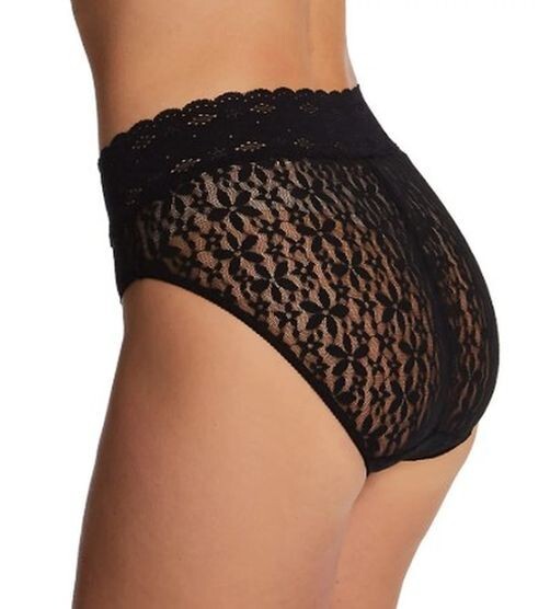 NWT Wacoal 870305 “Halo Lace” Hi-Cut Brief Stretch Lace Panty, Black (BK)