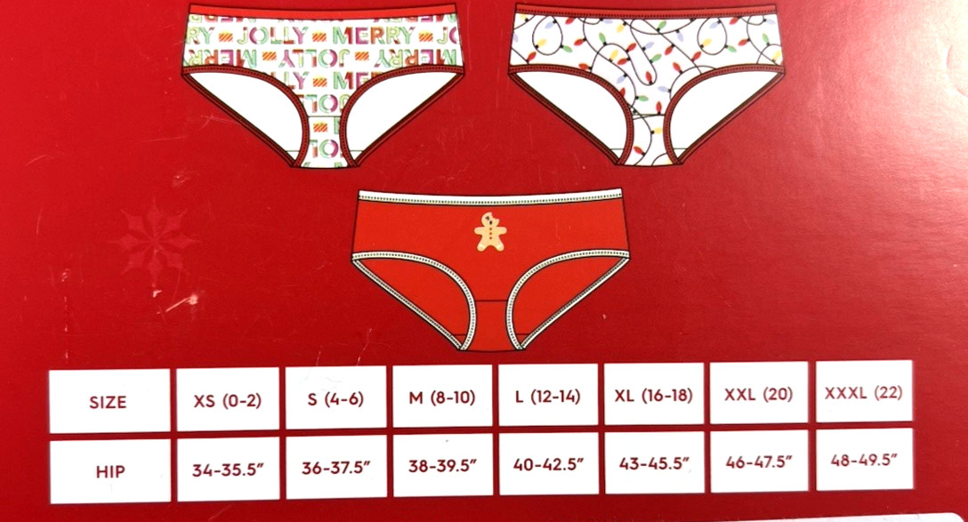 NIB~HOLIDAY TIME Christmas Hipster Underwear~7 Pack Women size S (12-14) Panties