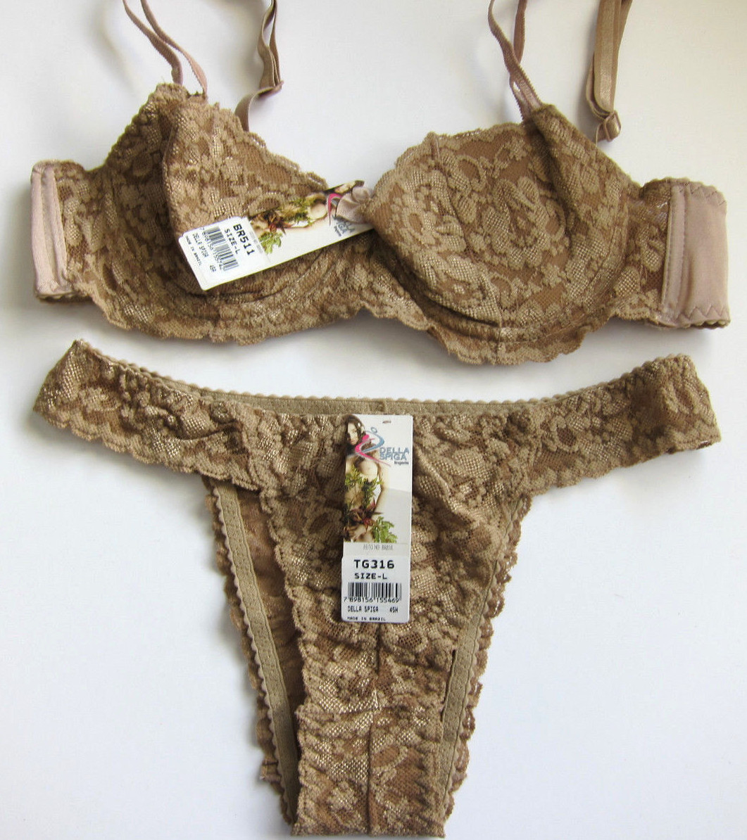 1 NWT VINTAGE Della Spiga High Cut Rio Tanga Lace Panty Bra Set LARGE XL X-LARGE