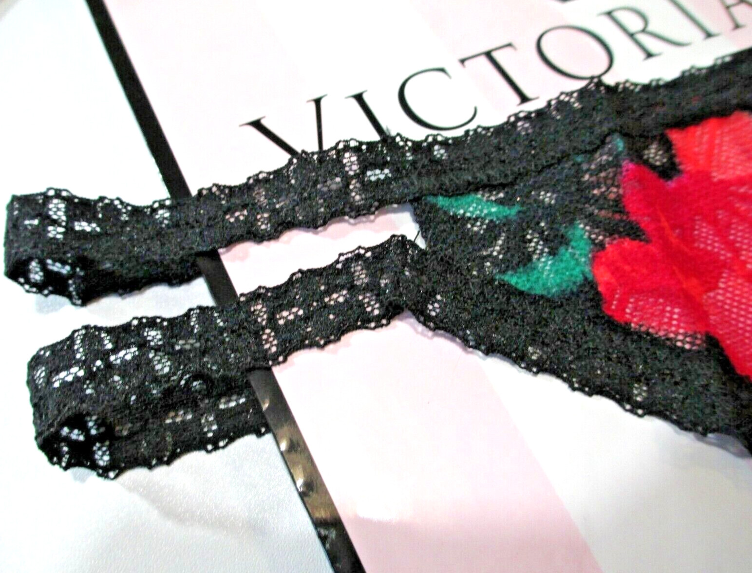 VICTORIA’S SECRET PINK Strappy Lace Thong Panty VS Black Red Floral S L XL NWT