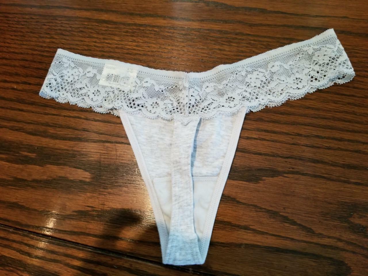 NWT JASMINE & GINGER COTTON SPANDEX THONG PANTIES LACE WAIST 82200 HEATHER GREY