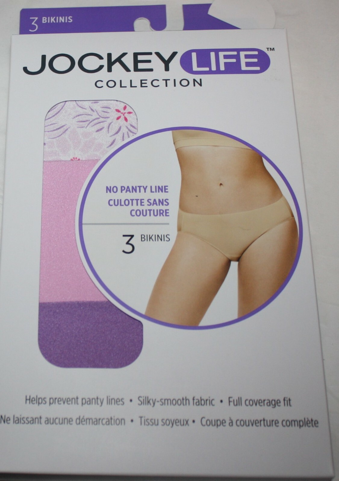nib set of 3 JOCKEY LIFE BIKINI no panty line LILAC PINK white FLORAL 20608