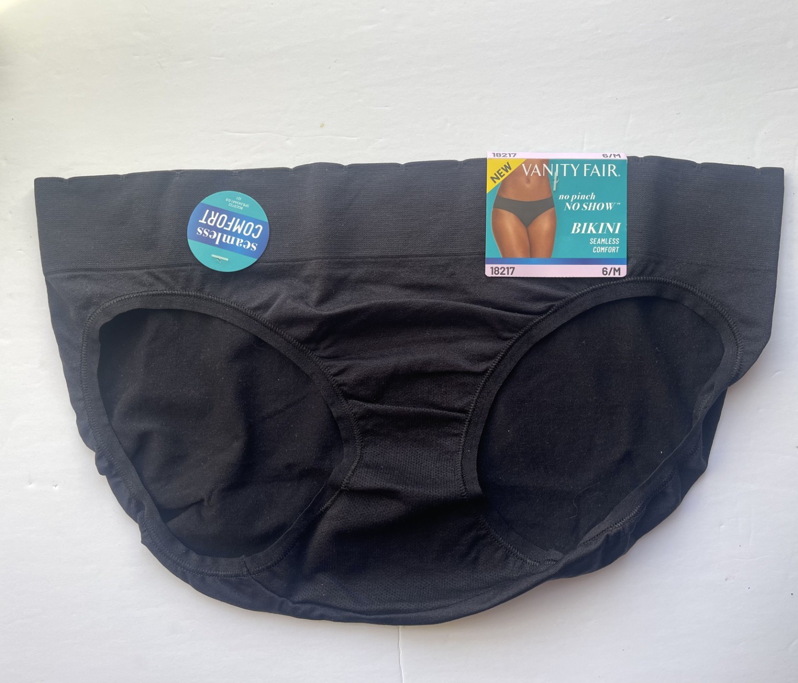 Vanity Fair No Pinch No Show Seamless Bikini Panties Black #18217 Size 6/M
