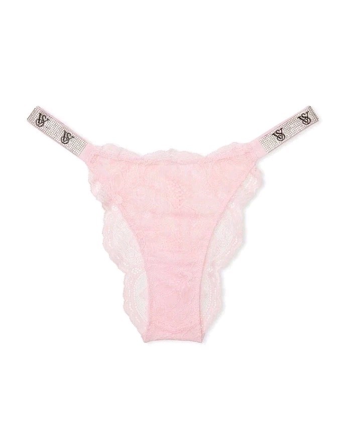 VICTORIA’S SECRET VERY SEXY SHINE STRAP RHINESTONE LACE PINK XL BRAZILIAN