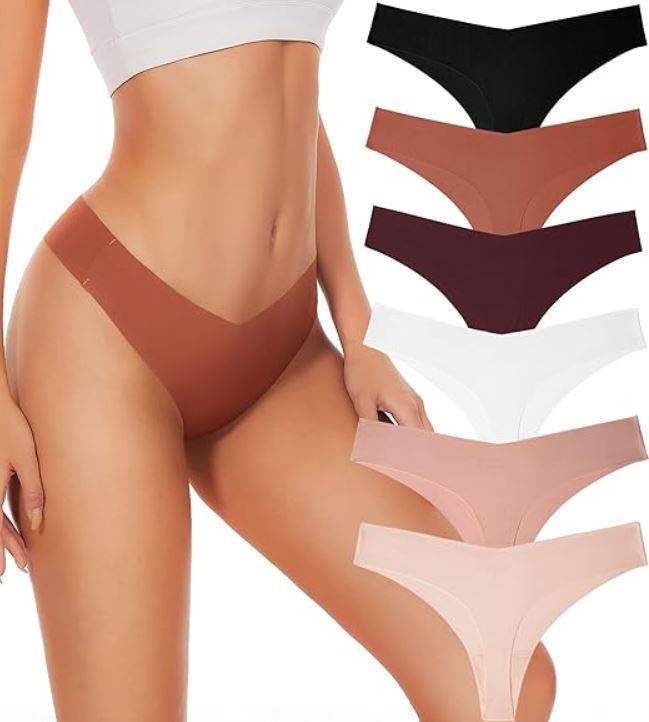 6 Pack Lot Seamless Thong for Women No Show Stretch Sexy Panties Brief Underwear