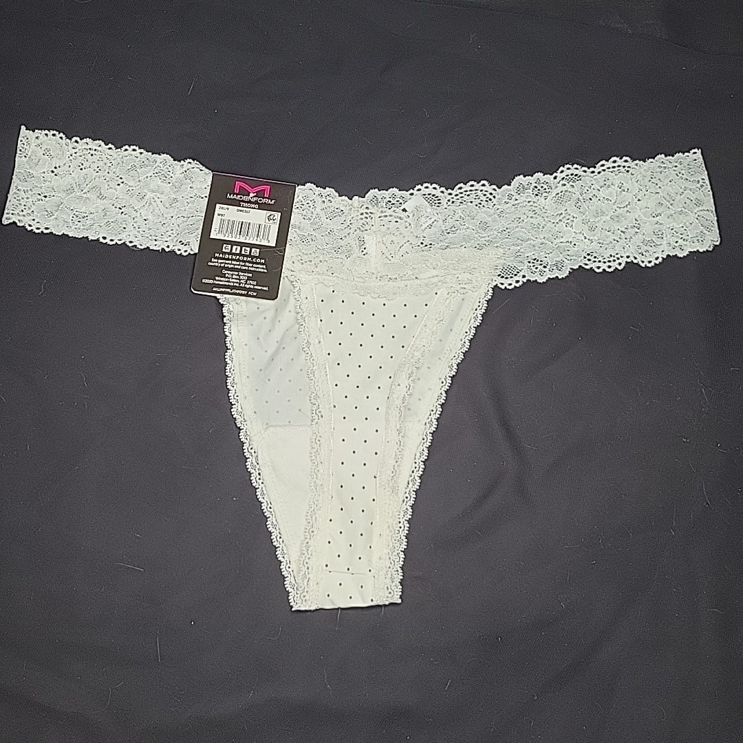 Maidenform Thong Luxurious Lace DMESLT 2XL/9 White Polka Dots New with Tags