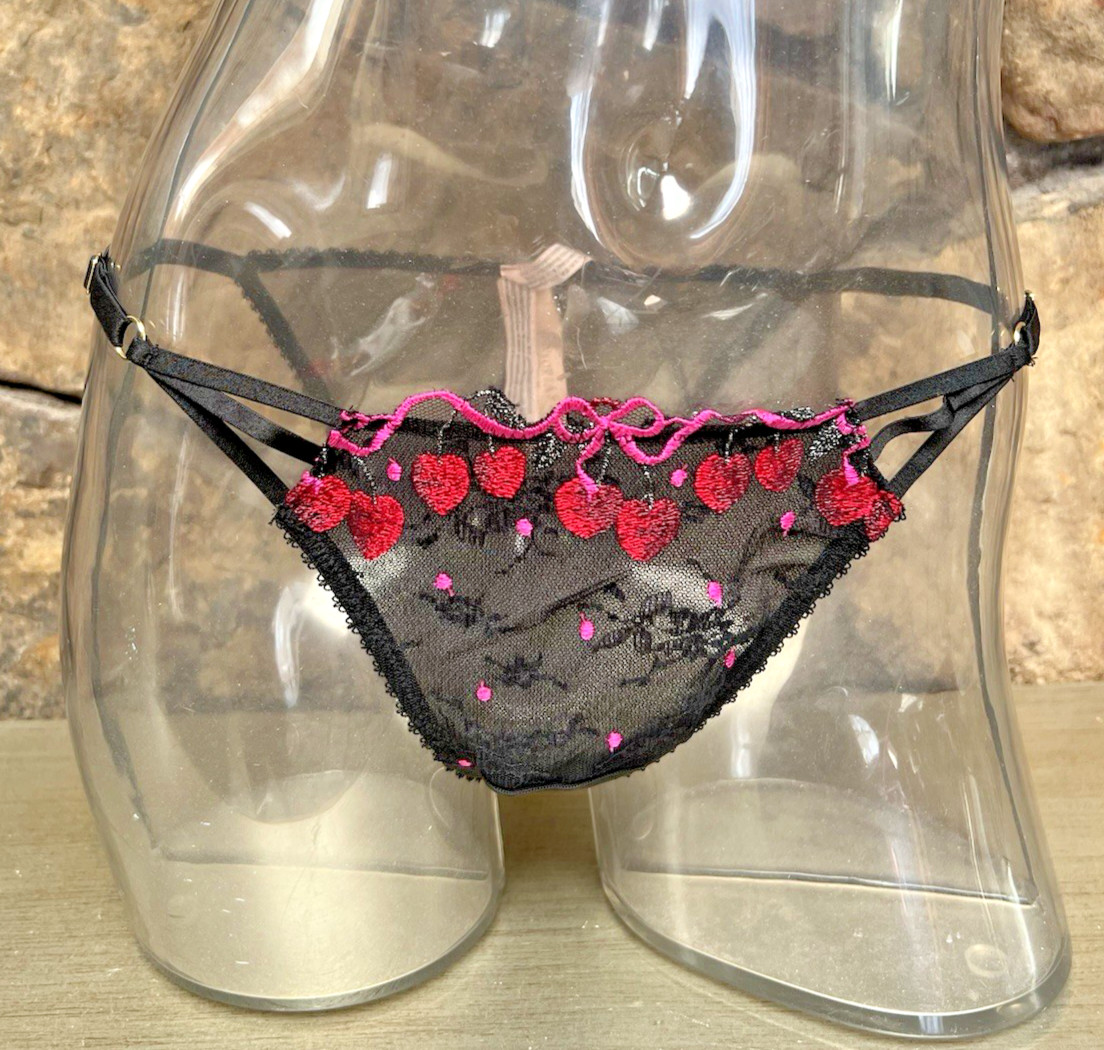 Victorias Secret Cherry Pop Embroidery Adjustable BRAZILIAN Panty Sz M NWT$29