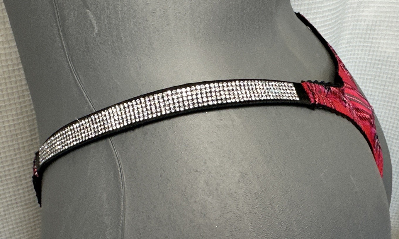 NEW Victoria’s Secret Very Sexy Lace Thong Shine Strap Lacy Plaid Red S/P