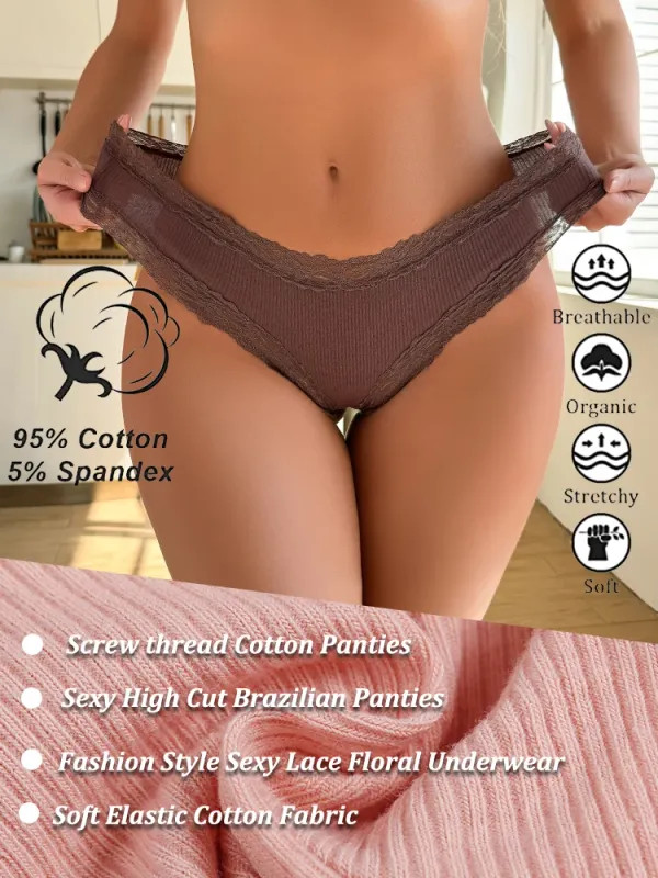 7 Pack Women Lace Cotton Knickers Brazilian Panties Seamless Low Rise Underwear