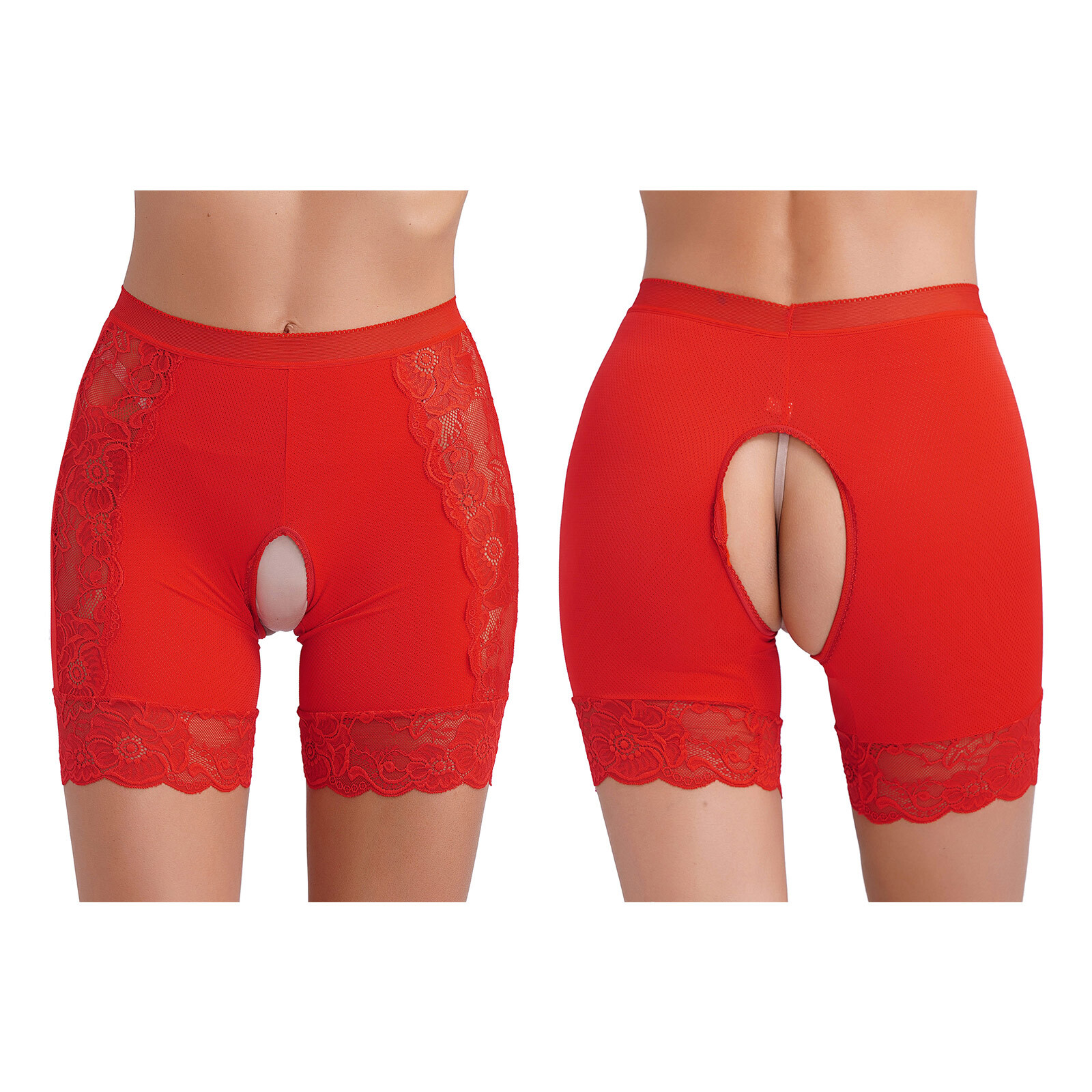 US Womens Underwear Party Shorts Crotchless Boyshorts High Waist Underpant Soft