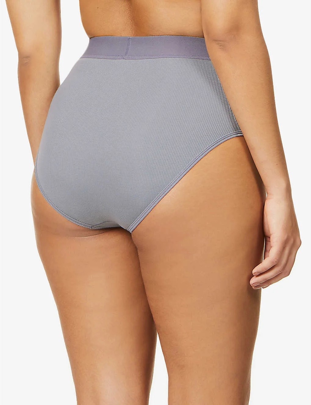 Skims High-rise ribbed stretch-cotton jersey briefs -Pacific