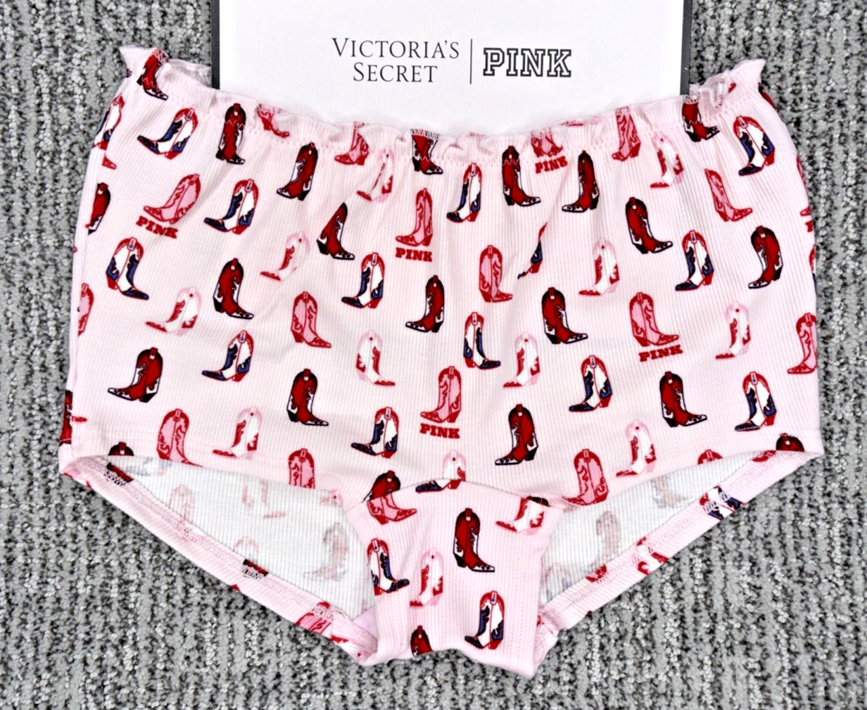 Victoria’s Secret PINK NWT XS Pink Cowgirl Boots Boyshort Panty Ruffle Cutout