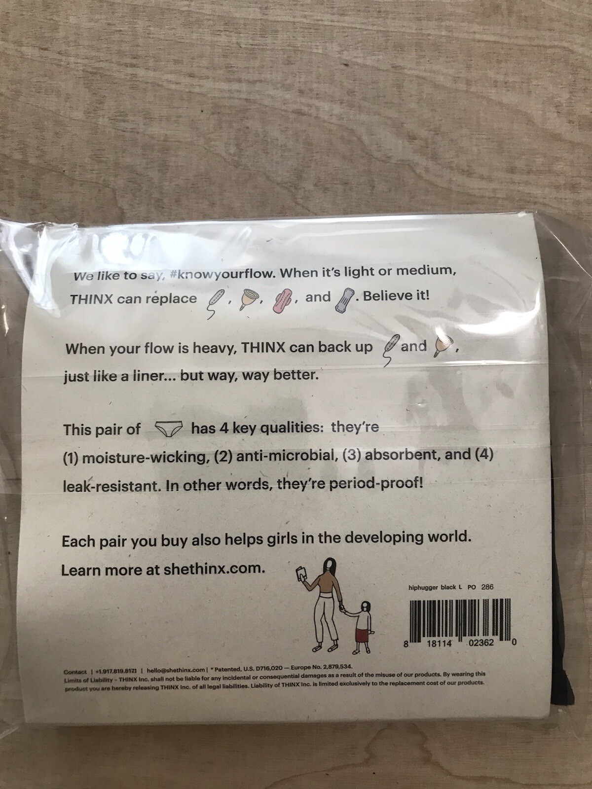 Thinx Hiphugger Leakproof Period Panties Size L Black NWT