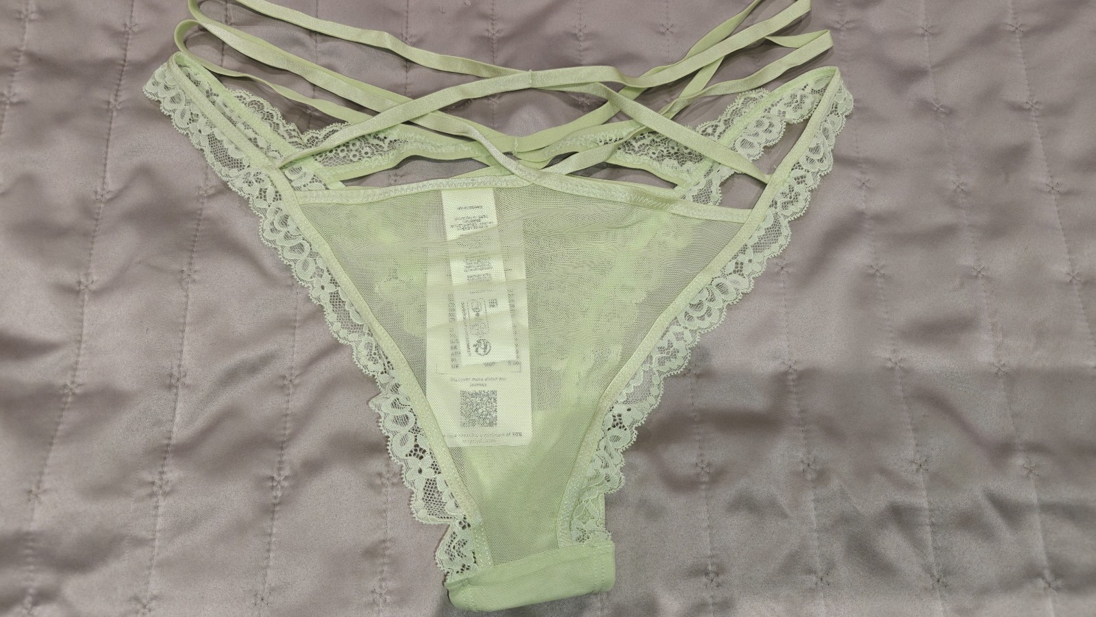 BNWT-HUNKEMOLLER Sheer Lace & Mesh Brazilian Brief – UK 12 – Green