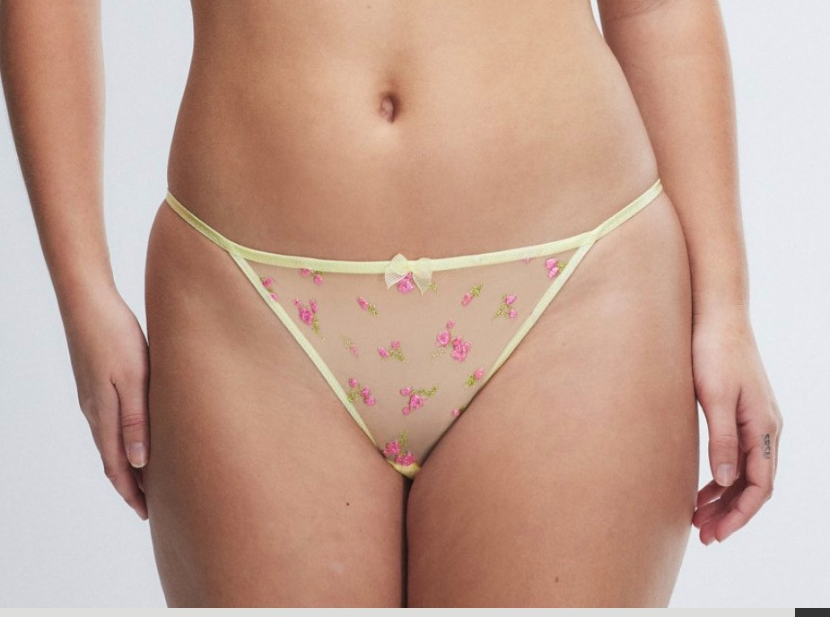 SAVAGE X FENTY UNDIE, PUFF FLOWERS STRING BIKINI PANTY, MINT YELLOW, MEDIUM