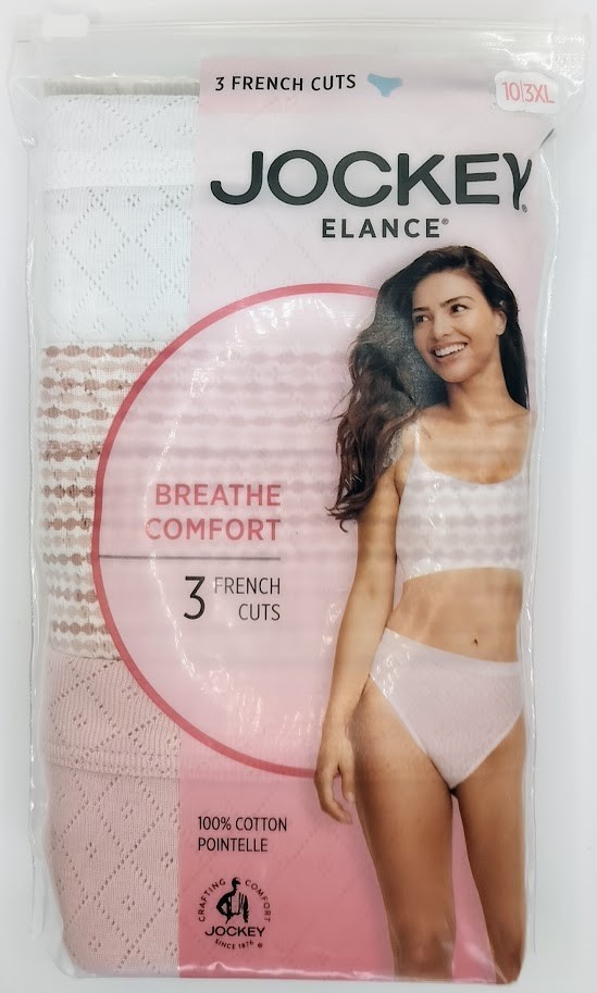 Jockey 3-Pack Elance French Cut 1541 Breathe 100% Cotton Seashell Rose 10/3XL