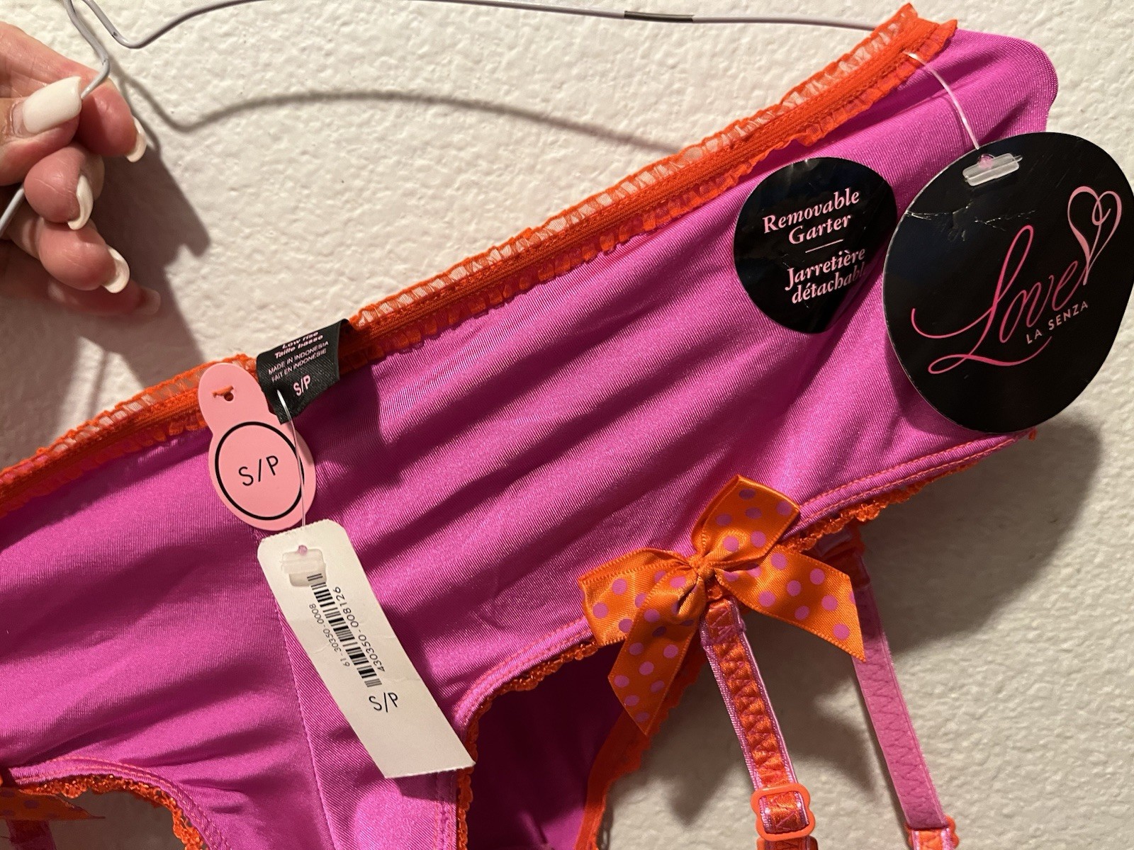 LA SENZA SEXY LOW RISE REMOVABLE GARTER BELT STRETCH FABRIC LACE EDGE PANTIE NWT