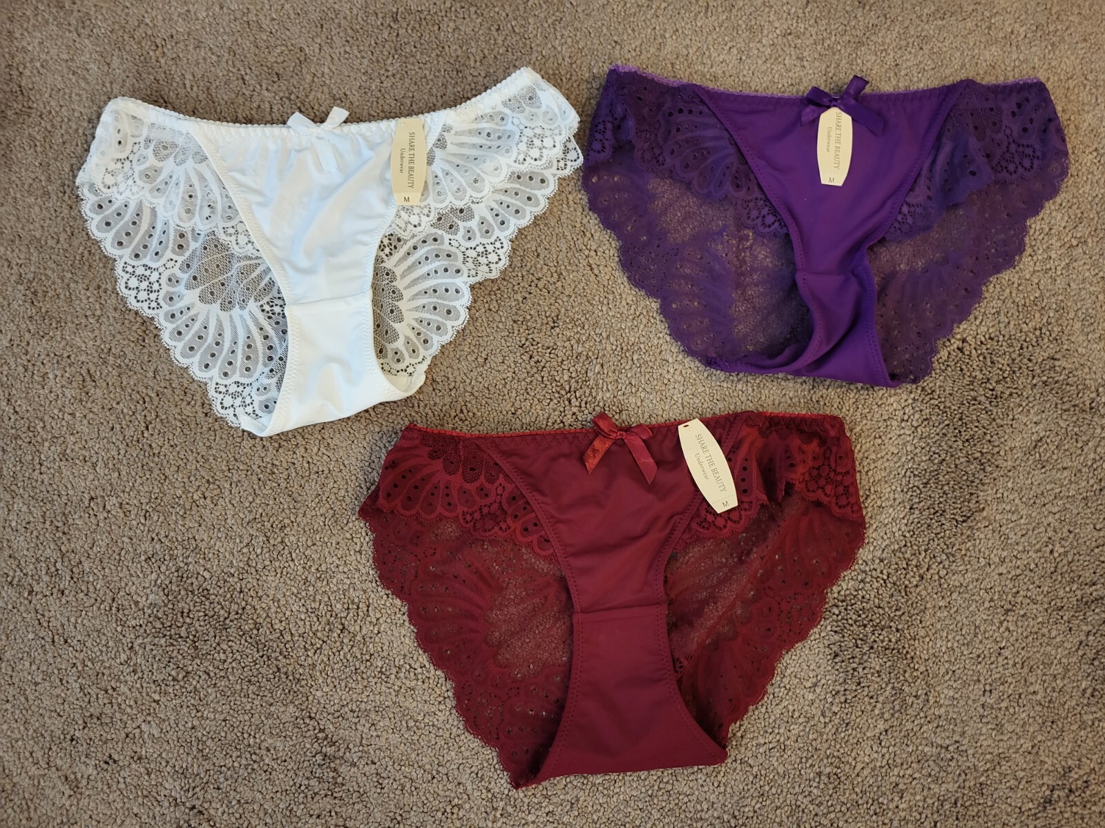 SHARE THE BEAUTY STRETCHY LACE BACK HI-CUT SATINY PANTIES Womens Size M Red NEW
