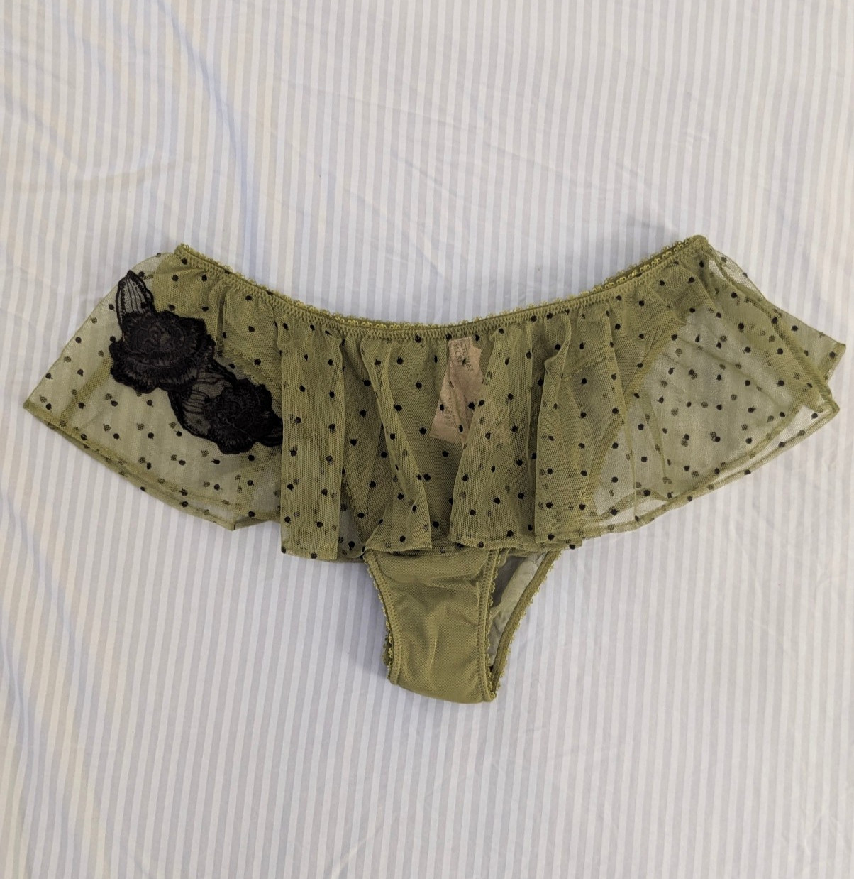 NWT Victoria’s Secret M Olive Green Mesh Polka Dot Ruffle Skirt Bikini Panty
