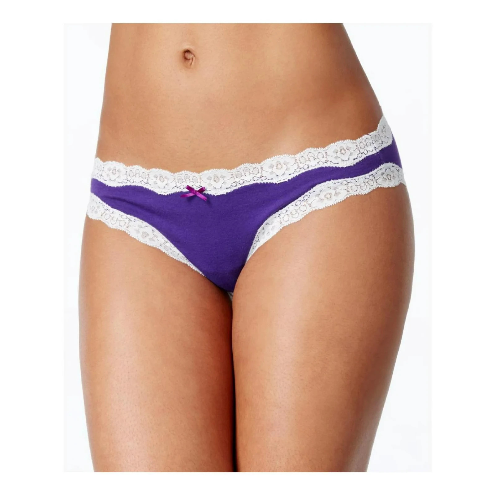 Jennifer by Jennifer Moore Womens Lace Trim Cotton Bikini Panty, Purple, Small