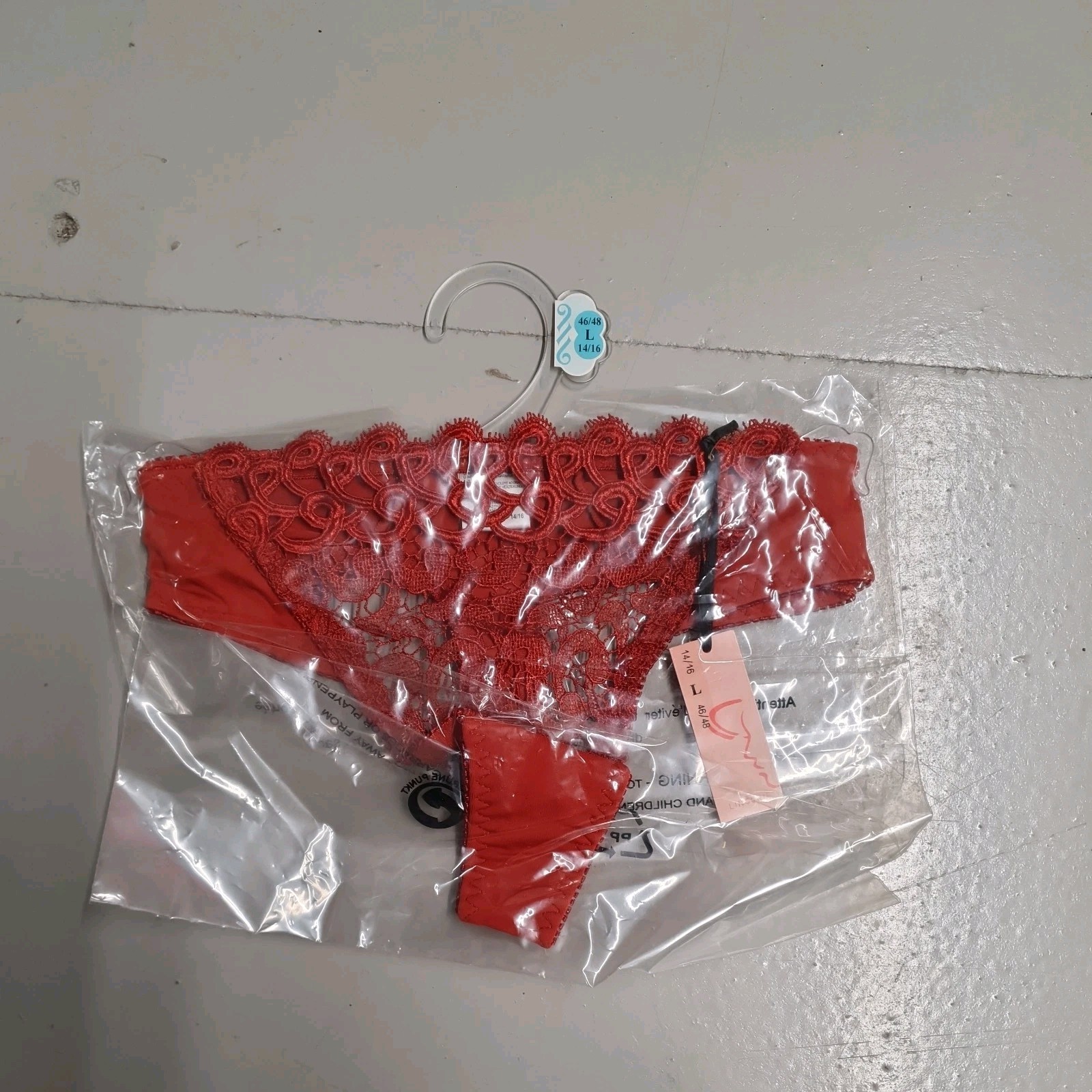 BNWT Valbonne Deep Red Embroidered Thong Size Large 14-16