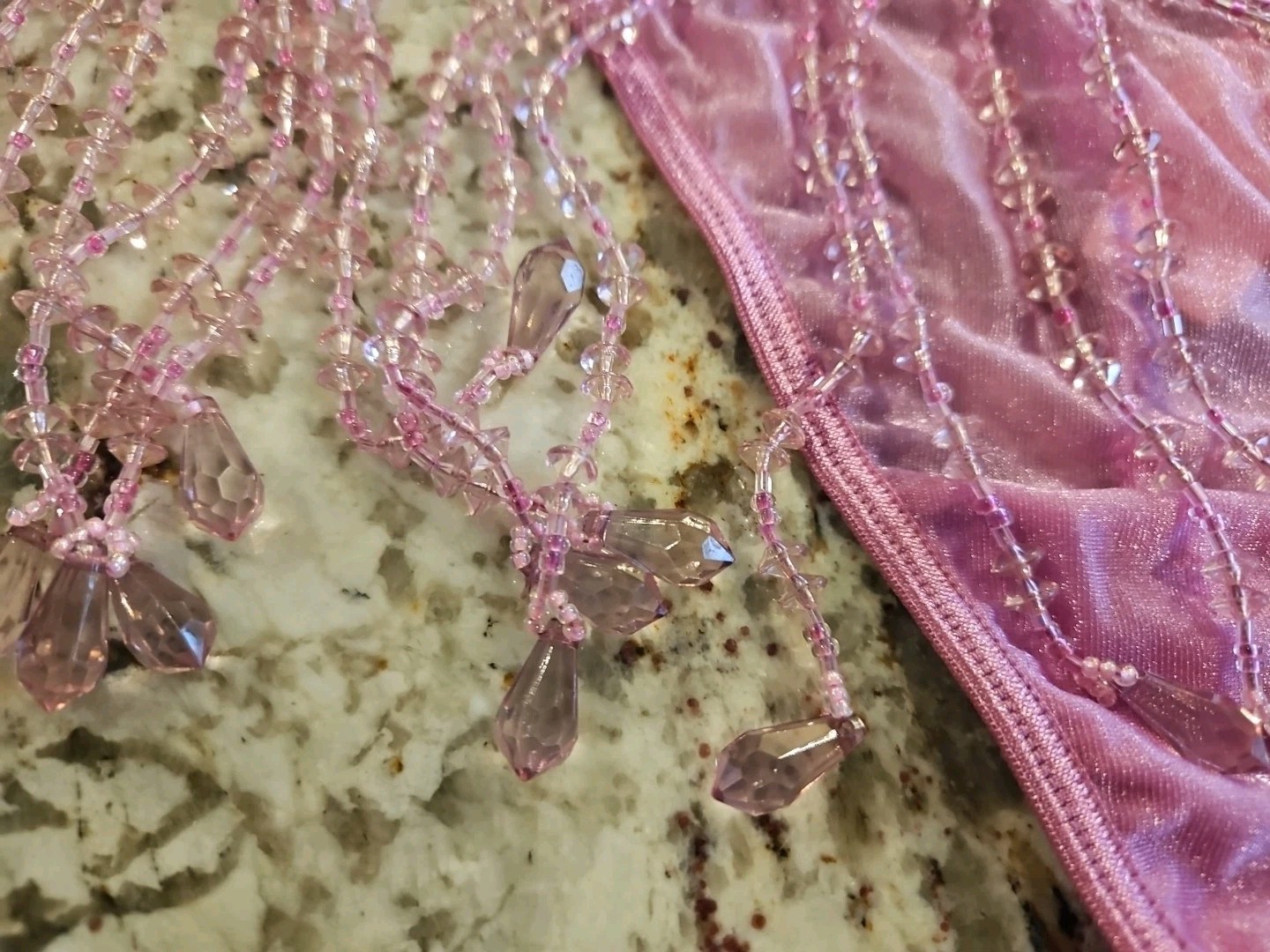 True Vintage Victoria Secret Beaded Gem V string Thong T Back Pink Panties