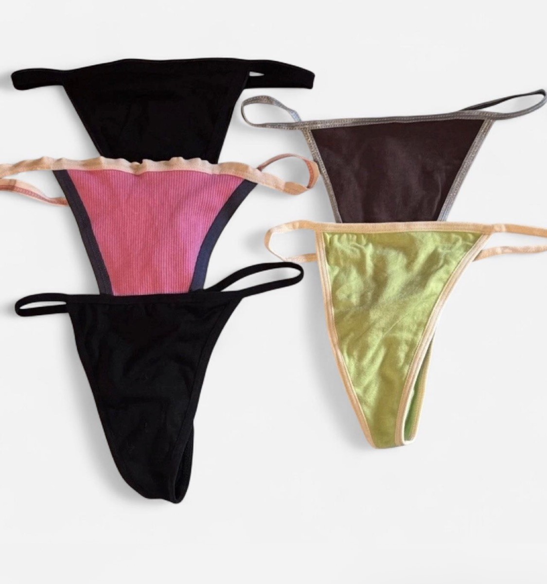5 Pack Womens Thongs Panties Bundle Black Yellow Blue Green Beige Size S NEW