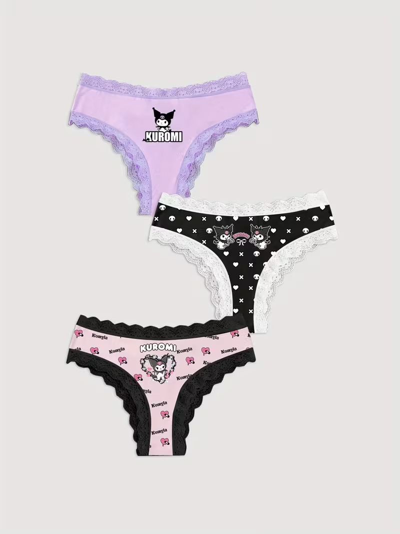 Sanrio Hello Kitty & Friends Kuromi Cartoon Kawaii Cheeky Panties – Pack of 3