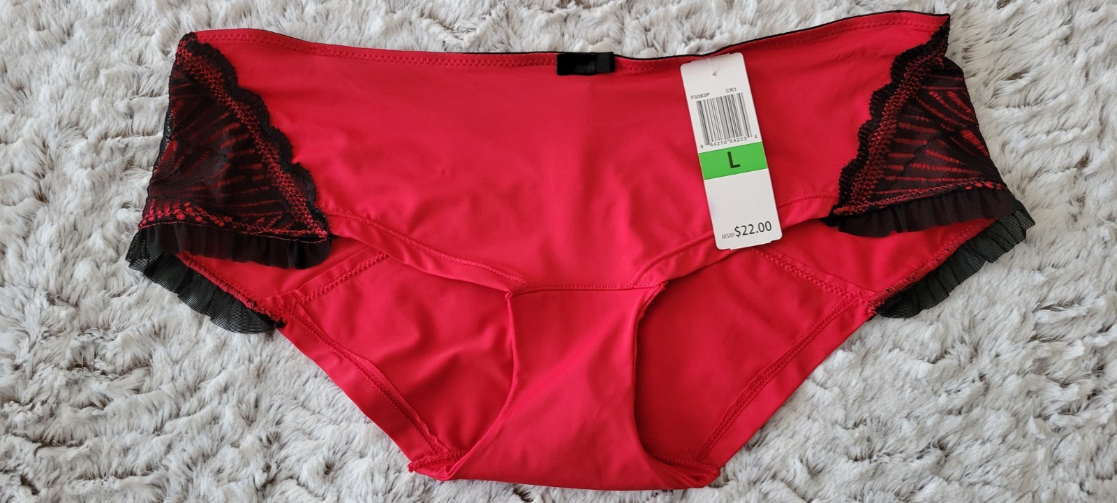 Felina Womens Red Panties with Black Lace Trim Size L- NEW WITH TAGS