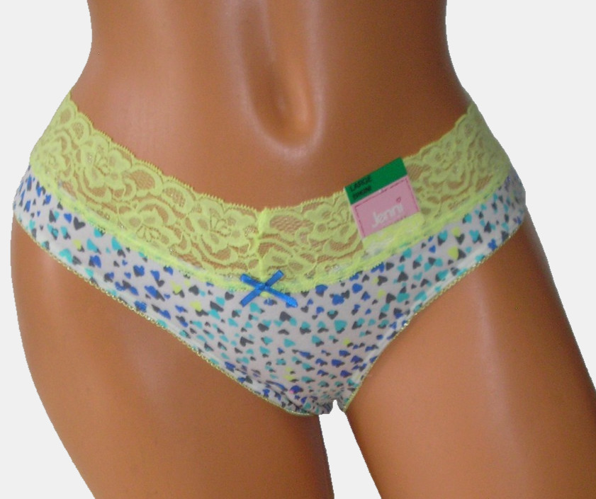Panties Lingerie Jenni Lace Trim Heart Print Bikini, Size Large Adult Gift