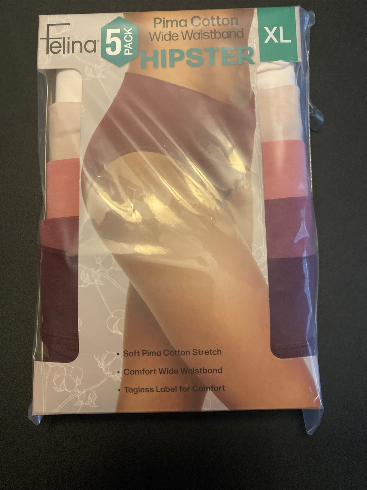 NEW FELINA MULTICOLOR 5 PK PIMA COTTON WIDE WAISTBAND HIPSTER PANTIES SZ XL 220C