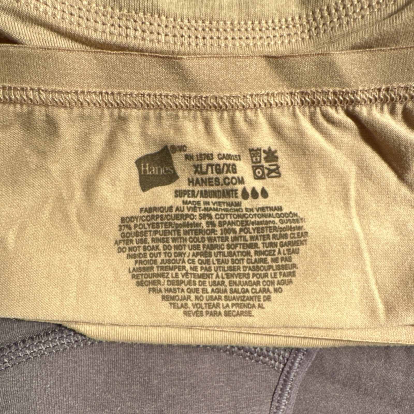 Hanes Comfort Period Brief Panties 3 8/XL Black Beige 3 Pack Women