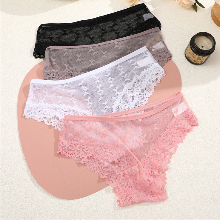 4pack Lot Womens Sexy Panties Sheer Lace Briefs Thongs Intimate Ladies Underwear
