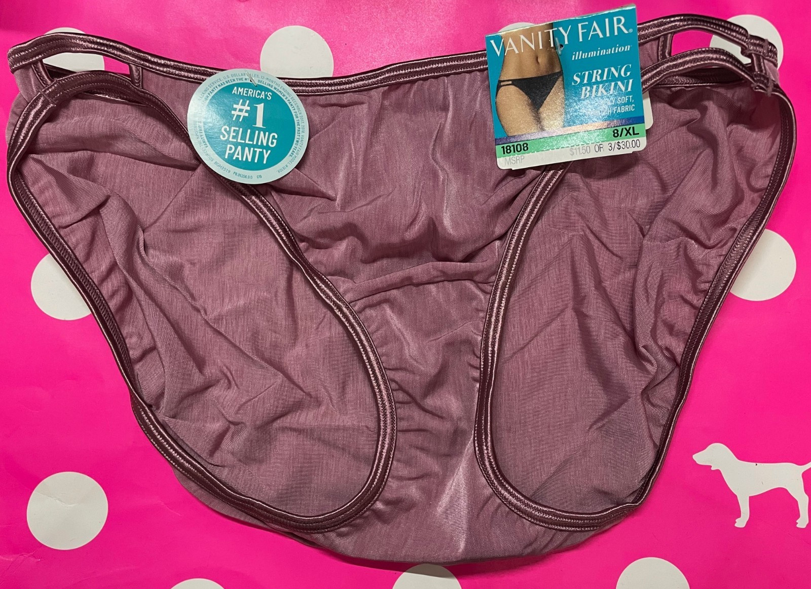 NEW Vanity Fair String Bikini Panties Style 18108 Free Ship w 3 L 7 XL 8 Choose