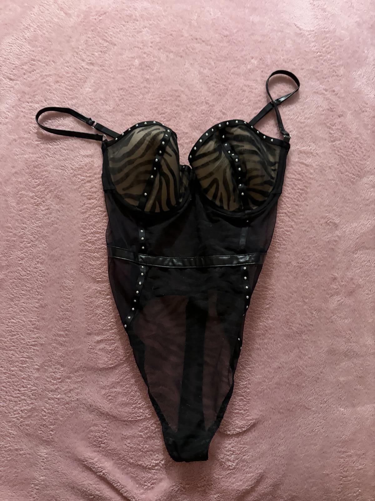Dreamgirl Black Sheer Teddy Bodysuit with Studded Detail XL