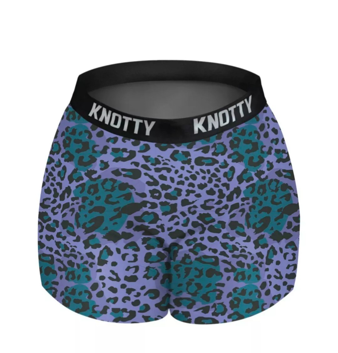 Knotty Women’s Size Medium Leopard Print Boxers Blue And Purple New In Package