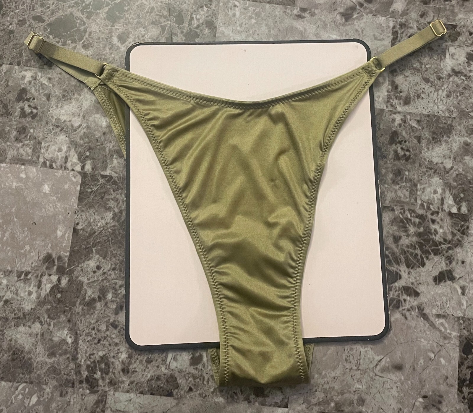 NWT VICTORIA’S SECRET GREEN SATIN SMOOTH STRAPPY BACK BRAZILIAN CHEEKY PANTIES