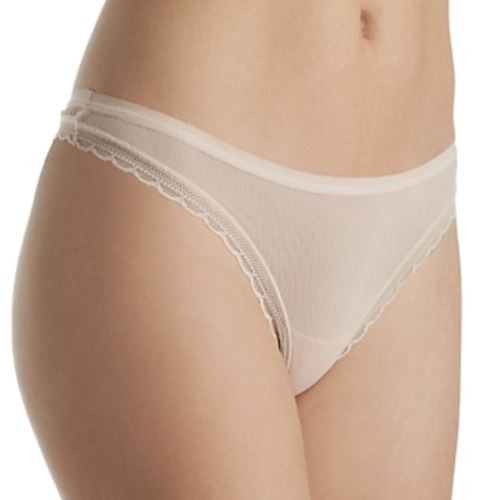 ON GOSSAMER Next To Nothing Sheer Mesh Hip G Champagne Thong Panty Womens Sz L 7