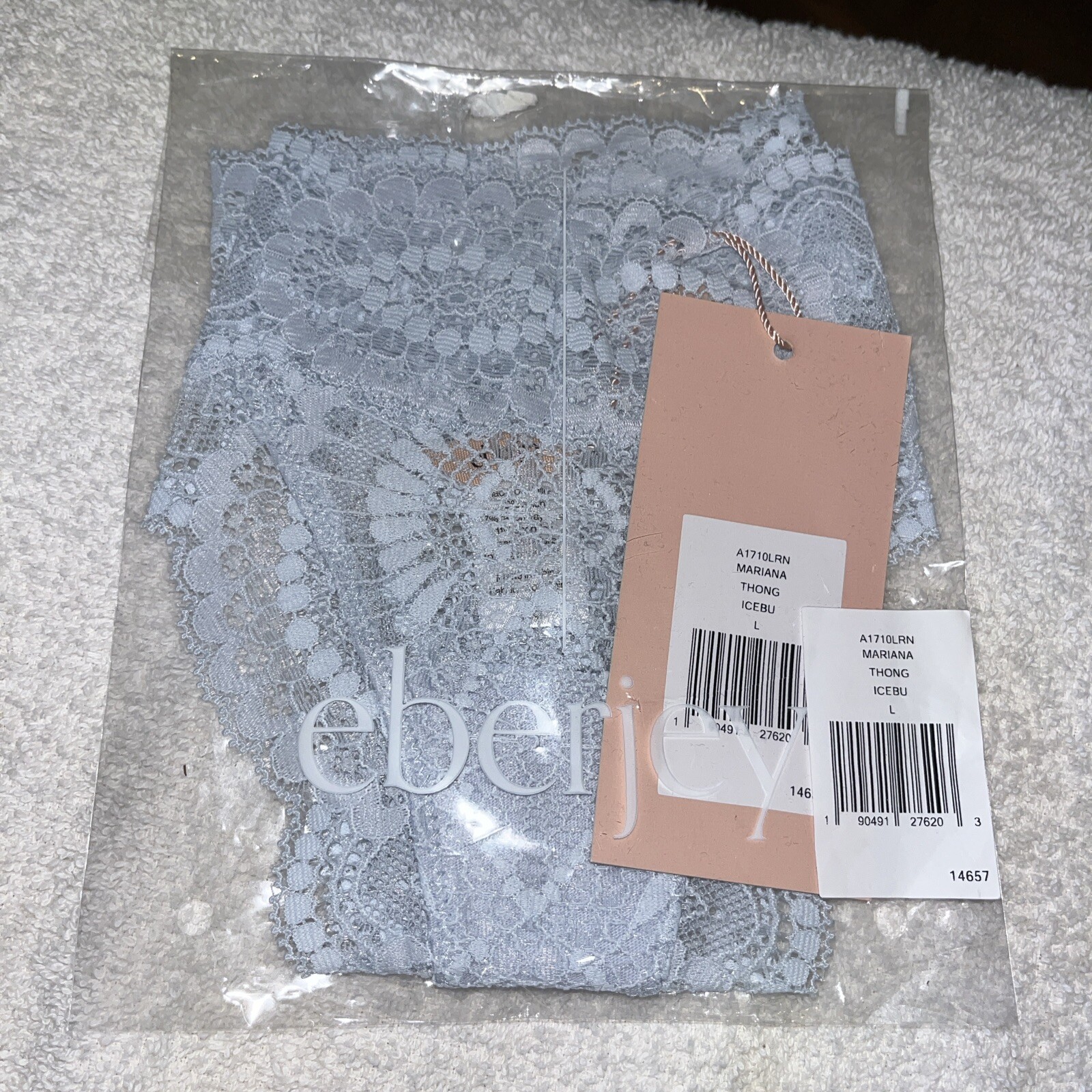 Eberjey Mariana Thong Panty Ice Blue Sz Large NWT