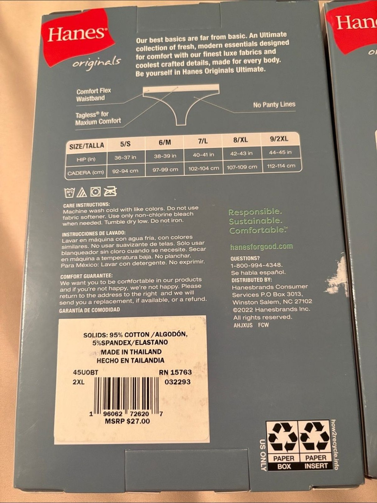 NWT Bundle 2 Packs Hanes plus Size Original Cotton Stretch Thongs br Size 9/XXL