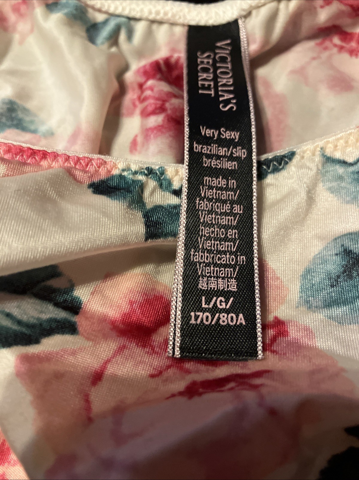 Victoria’s Secret S Panty BRAZILIAN floral green PINK rose PEONY SHINE STRAP
