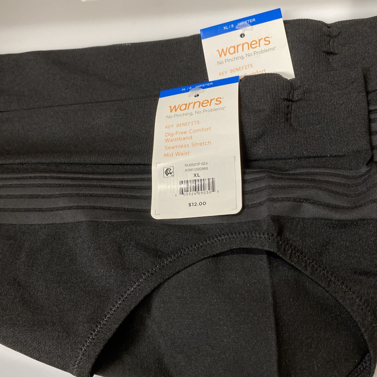 2 Pack Warners No Pinching No Problems Seamless Hipster Black Size XL