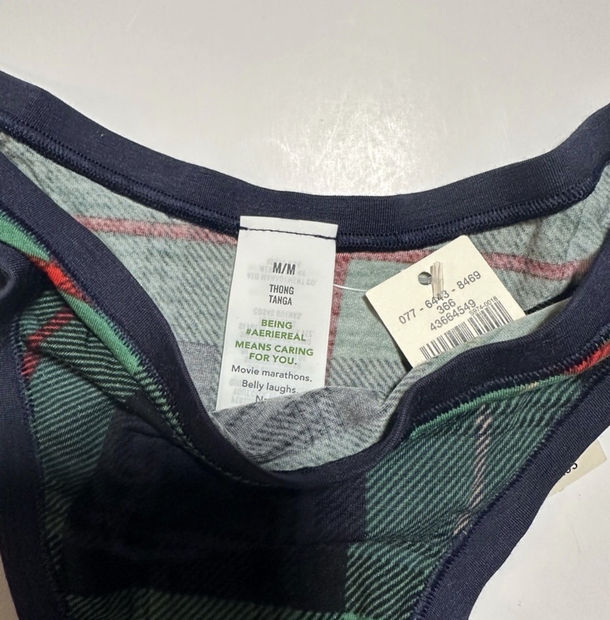 NWT AERIE AMERICAN EAGLE SOFT RED GREEN PLAID (MEDIUM) HIGH LEG THONG PANTIES