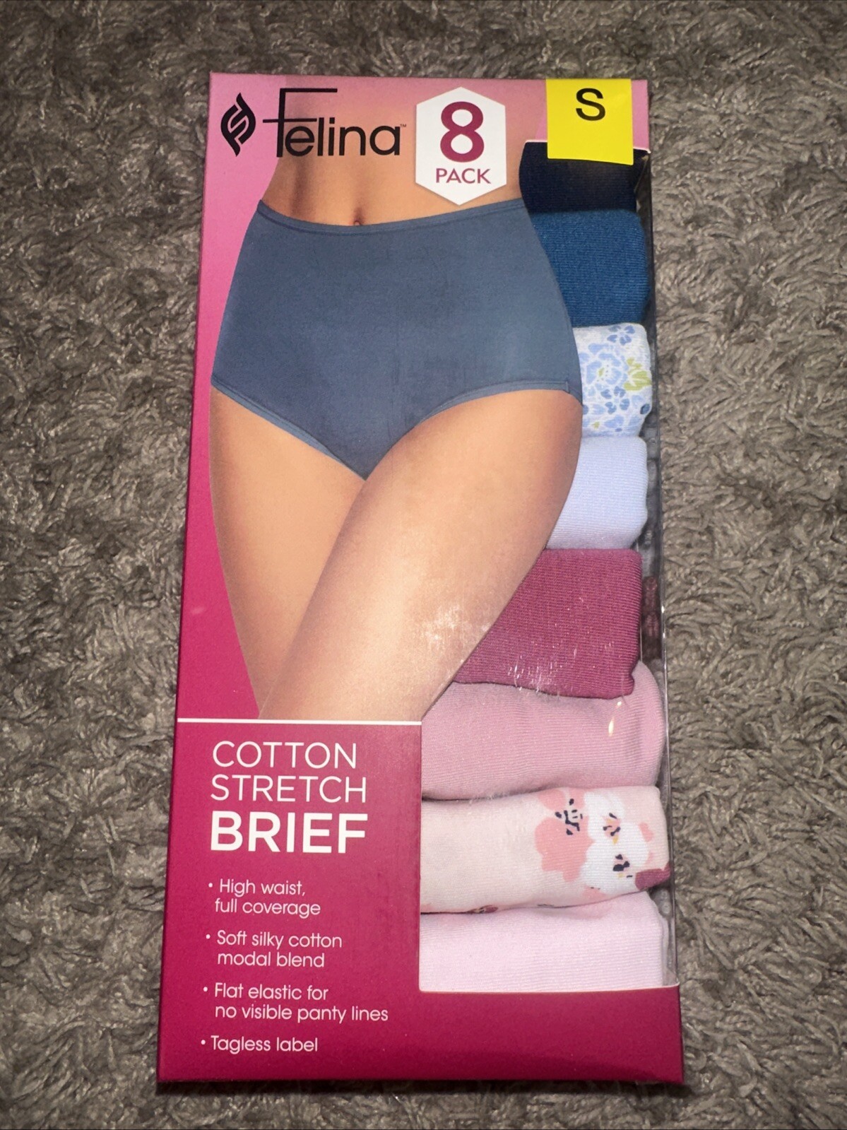 NEW Women’s Felina 8 Pack Cottan Modal Stretch Hi Cut Brief Underwear Pink Small